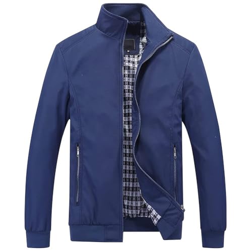 ORANDESIGNE Jacken Herren Leichte Freizeit Übergangsjacke Langarm Bomberjacke Outdoor Sportjacke Fliegerjacke Stehkragen Pilotenjacke Herbst Frühling Business Blouson mit Taschen A Marine XS von ORANDESIGNE