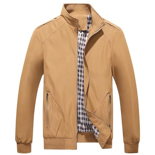 ORANDESIGNE Jacken Herren Leichte Freizeit Übergangsjacke Langarm Bomberjacke Outdoor Sportjacke Fliegerjacke Stehkragen Pilotenjacke Herbst Frühling Business Blouson mit Taschen B Khaki 5XL von ORANDESIGNE
