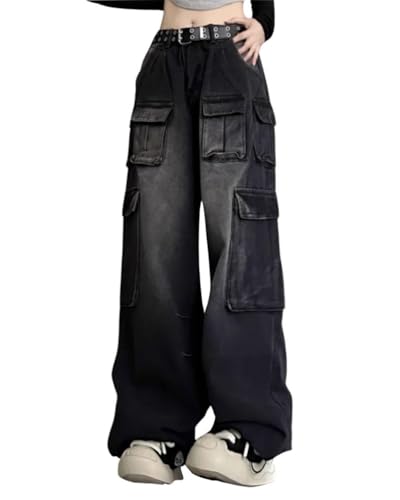 ORANDESIGNE Jeans Damen Baggy Y2k Boyfriend Jeanshose Straight Vintage Denim Hose Breites Bein Loose Hosen Locker Streetwear Cargojeans Freizeithose A Schwarz M von ORANDESIGNE