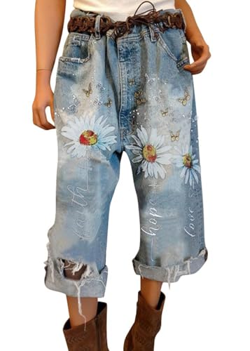 ORANDESIGNE Jeans Damen Sonnenblume Muster Boyfriend Hohe Taille Loose Baggy Weite Jeans Wide Leg Jeans 7/8 Länge Caprijeans Ripped Jeans mit Löchern D Hellblau XXL ORANDESIGNE Jeans Damen Sonnenblume Muster Boyfriend Hohe Taille Loose Baggy Weite Jeans Wide Leg Jeans 7/8 Länge Caprijeans Ripped Jeans mit Löchern D Hellblau XXL von ORANDESIGNE