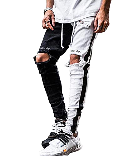 ORANDESIGNE Jeans Herren Coole Schwarze Jeans Skinny Ripped Destroyed Stretch Slim Fit Hop Hop Cargohose Mit Löchern Für Männer Slim Hip-Hop Reißverschluss Jeans H Schwarz S von ORANDESIGNE