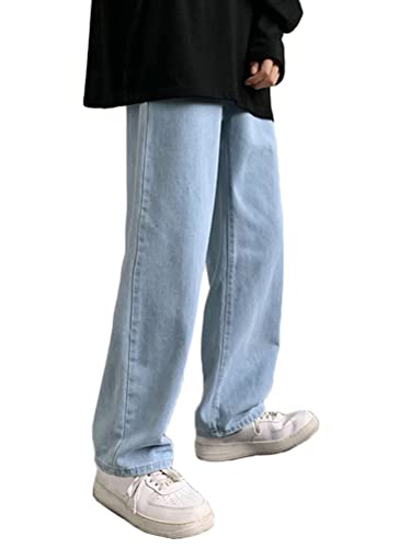 ORANDESIGNE Jeans Herren Jungen Hose mit Weitem Bein Lose Freizeithosen Hose mit Geradem Bein Baggy Mode Y2K Harajuku Gerade Hose Frühling Herbst A Hellblau, XXL von ORANDESIGNE
