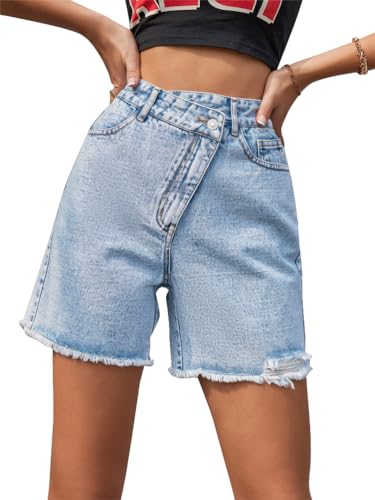 ORANDESIGNE Jeans Shorts Damen High Waist Straight Leg Bermuda Shorts Jeanshosen Kurz Hose Basic Denim Jeans Stretch Boyfriend Jeansshorts Sommer Baggy Hotpants Shorts Caprihose C Blau S von ORANDESIGNE