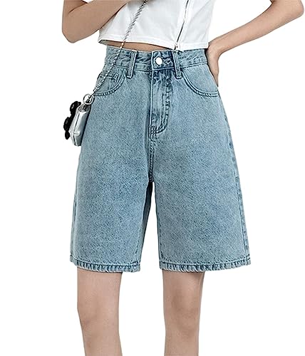 ORANDESIGNE Jorts Damen Kurze Denim Hose Sommer Bermuda Shorts Hohe Taille Loose Fit Casual Harajuku Jeans F Hellblau XXL von ORANDESIGNE
