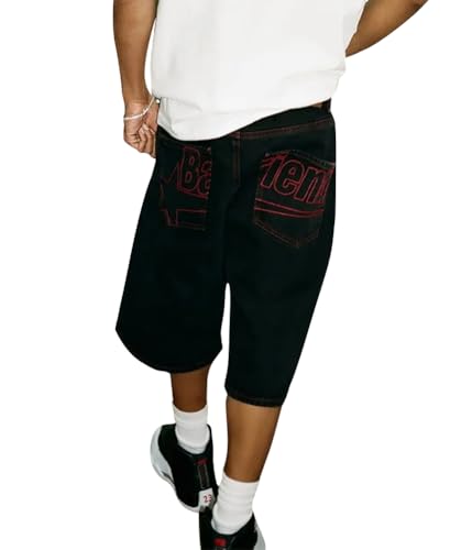 ORANDESIGNE Jeans Shorts Herren Baggy Jeanshorts Sommer Kurze Jeanshose Baggy Y2k Shorts Hip Hip D Schwarz XS von ORANDESIGNE