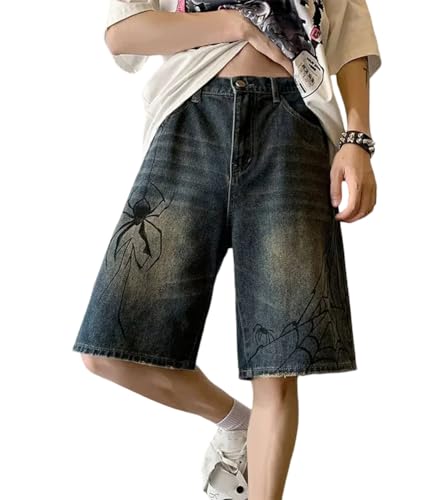 ORANDESIGNE Jeans Shorts Herren Baggy Jeanshorts Sommer Kurze Jeanshose Baggy Y2k Shorts Hip Hip E Dunkelblau L von ORANDESIGNE