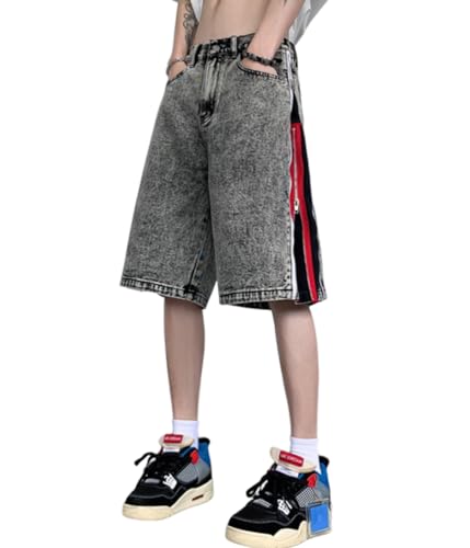 ORANDESIGNE Jeans Shorts Herren Baggy Jeanshorts Sommer Kurze Jeanshose Baggy Y2k Shorts Breite Kurze Jeans Stretch Denim Shorts Hip Hip Leichte Sommerjeans Jeans Kurze Hose Baggy-Jeans V Grau M von ORANDESIGNE