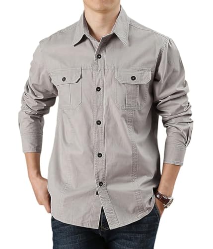 ORANDESIGNE Jeanshemden Herren Denim Hemd Regular Fit Button Down Shirt Hemd mit Button Down Kragen Langarmshirt Jeanshemd Freizeithemden Normale Passform Vintage Arbeitshemd A Beige XXL von ORANDESIGNE