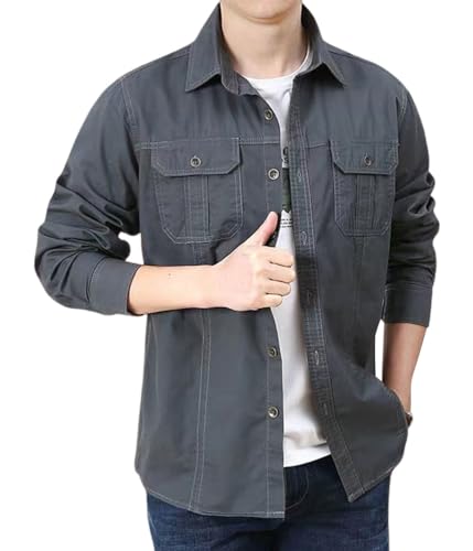 ORANDESIGNE Jeanshemden Herren Denim Hemd Regular Fit Button Down Shirt Hemd mit Button Down Kragen Langarmshirt Jeanshemd Freizeithemden Normale Passform Vintage Arbeitshemd A Grau 3XL von ORANDESIGNE