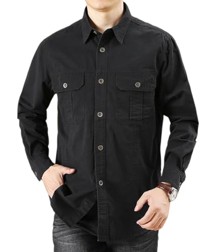 ORANDESIGNE Jeanshemden Herren Denim Hemd Regular Fit Button Down Shirt Hemd mit Button Down Kragen Langarmshirt Jeanshemd Freizeithemden Normale Passform Vintage Arbeitshemd A Schwarz 3XL von ORANDESIGNE