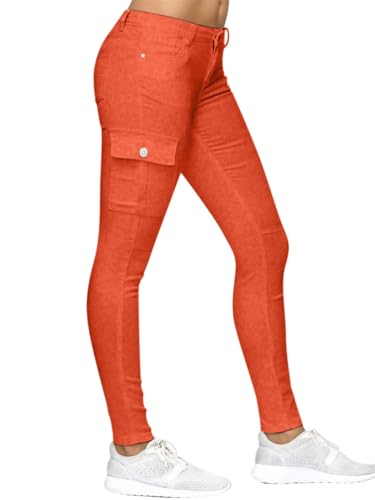 ORANDESIGNE Jeanshose Damen Stretch Röhrenjeans Hüfthose Niedrige Taille Skinny Slim Fit Denim Jeasn Elastisch Chunkyrayan Cargohose Jeans Hose Sommer Jeansoptik Freizeithose Sommerhose A Rot M von ORANDESIGNE