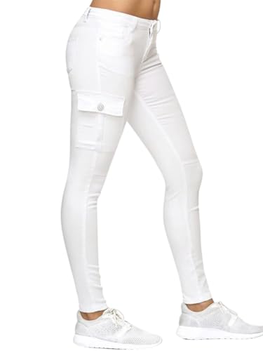 ORANDESIGNE Jeanshose Damen Stretch Röhrenjeans Hüfthose Niedrige Taille Skinny Slim Fit Denim Jeasn Elastisch Chunkyrayan Cargohose Jeans Hose Sommer Jeansoptik Freizeithose Sommerhose A Weiß 3XL von ORANDESIGNE