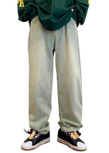 ORANDESIGNE Herren Baggy Jeans Loose Fit Jeanshosen Straight Jeanshose Hose Denim Hip Hop Jeans A Gelb XL von ORANDESIGNE