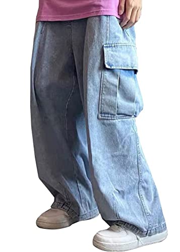 ORANDESIGNE Jeanshosen Herren Hose mit Weitem Bein Jeans Casual Relaxed Fit Jeanshose Denim Hosen Baggy Hip Hop Jeans Vintage Ausgestellte Jeans Straight Leg Streetwear B Blau M von ORANDESIGNE