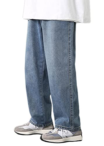 ORANDESIGNE Jeanshosen Herren Hose mit Weitem Bein Jeans Casual Relaxed Fit Jeanshose Denim Hosen Baggy Hip Hop Jeans Vintage Ausgestellte Jeans Straight Leg Streetwear C Blau XS von ORANDESIGNE