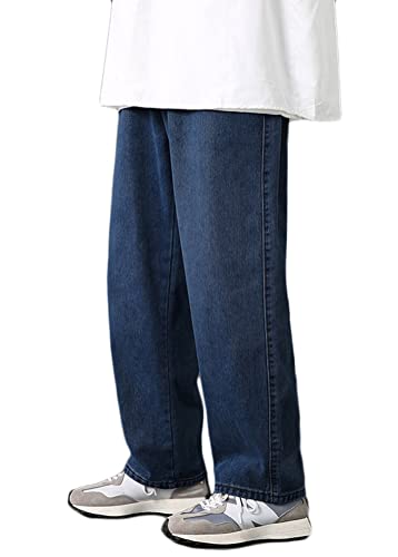 ORANDESIGNE Jeanshosen Herren Hose mit Weitem Bein Jeans Casual Relaxed Fit Jeanshose Denim Hosen Baggy Hip Hop Jeans Vintage Ausgestellte Jeans Straight Leg Streetwear C Dunkelblau S von ORANDESIGNE