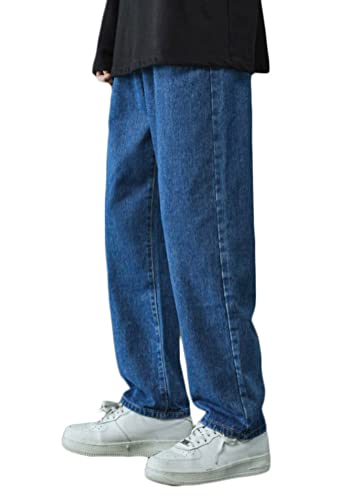 ORANDESIGNE Jeanshosen Herren Hose mit Weitem Bein Jeans Casual Relaxed Fit Jeanshose Denim Hosen Baggy Hip Hop Jeans Vintage Ausgestellte Jeans Straight Leg Streetwear F Dunkelblau S von ORANDESIGNE