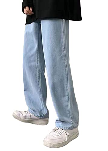 ORANDESIGNE Jeanshosen Herren Hose mit Weitem Bein Jeans Casual Relaxed Fit Jeanshose Denim Hosen Baggy Hip Hop Jeans Vintage Ausgestellte Jeans Straight Leg Streetwear N Hellblau XL von ORANDESIGNE