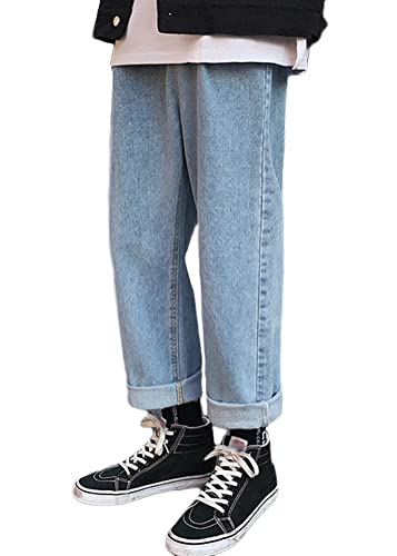 ORANDESIGNE Jeanshosen Herren Hose mit Weitem Bein Jeans Casual Relaxed Fit Jeanshose Denim Hosen Baggy Hip Hop Jeans Vintage Ausgestellte Jeans Straight Leg Streetwear R Blau XS von ORANDESIGNE