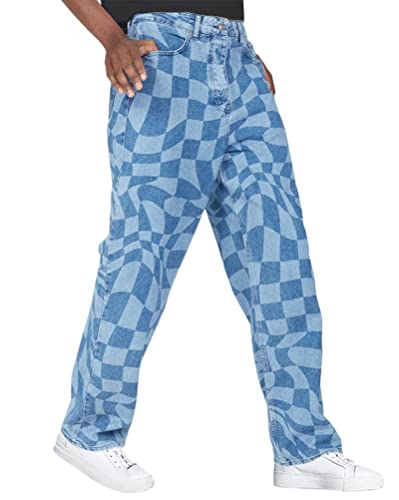 ORANDESIGNE Jeanshosen Herren Hose mit Weitem Bein Patchwork Baggy Jeans Casual Relaxed Fit Jeanshose Denim Hosen Hip Hop Jeans Vintage Straight Leg Streetwear F Blau XL von ORANDESIGNE