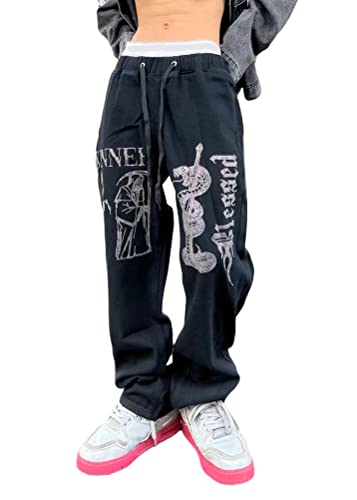 ORANDESIGNE Jeanshosen Herren Hose mit Weitem Bein Schwarz Jeans Casual Relaxed Fit Jeanshose Denim Hosen Baggy Hip Hop Jeans Vintage Ausgestellte Jeans Straight Leg Streetwear B Schwarz M von ORANDESIGNE