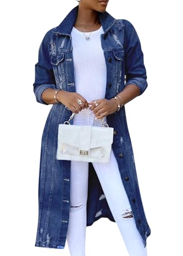 ORANDESIGNE Jeansjacke Damen Lang Elegant Herbst Winter Jeansmantel Lang Knöpfe Revers Jeans Mantel Parka Jacke mit Tasten E Dunkelblau 3XL ORANDESIGNE Jeansjacke Damen Lang Elegant Herbst Winter Jeansmantel Lang Knöpfe Revers Jeans Mantel Parka Jacke mit Tasten E Dunkelblau 3XL von ORANDESIGNE