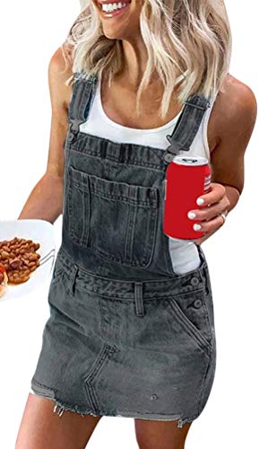 ORANDESIGNE Jeanslatzhose Damen Latzhose Jeans Lange Hose Denim Overall Jumpsuit Playsuit Jeans Vintage Loose Fit Hoseanzug Romper L Grau XS von ORANDESIGNE