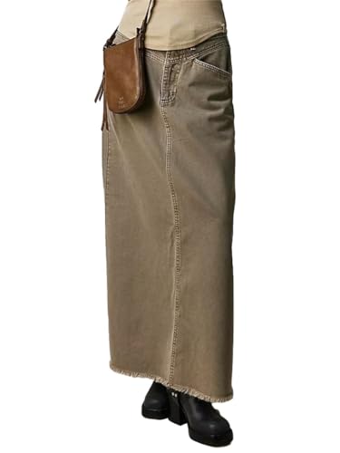 ORANDESIGNE Jeansrock Damen Lang Vintage-Stil Jeans Maxirock Bleistift Midiröcke Eleganter Hohe Taille A-Linie Rock mit Taschen A Grün M von ORANDESIGNE