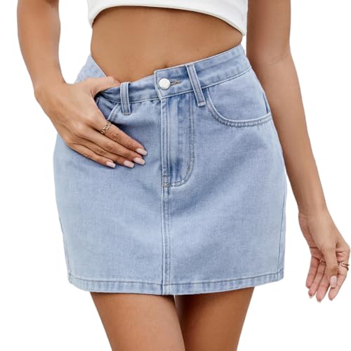 ORANDESIGNE Jeansrock Damen Sommerrock mit Tasche Hüftrock A-Linie Denim Rock Kurz Sommer Minirock C Hellblau S von ORANDESIGNE