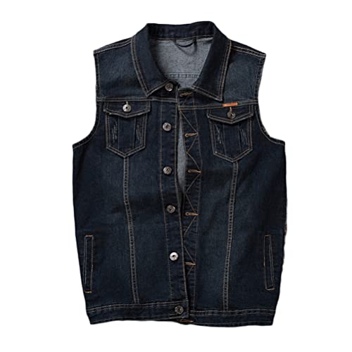 ORANDESIGNE Jeansweste Herren Denim Weste Ärmellose Jacke Cowboy Motorradweste Biker Weste Männer Casual Freizeitweste A Dunkelblau XL von ORANDESIGNE