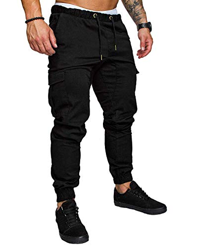 ORANDESIGNE Jogger Cargo Herren Chino Jeans Hose Sommer Herbst Stretch Freitzeithose Jeanshosen 01 Schwarz XL von ORANDESIGNE