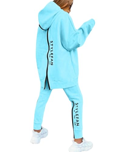 ORANDESIGNE Jogginganzug Damen Set Winter Warm Kapuzenpullover und Hose Sportswear Trainingsanzug Jogger Tracksuit 2 Teiler Sportanzug Hosenanzug Sportlich Chic Lässig Komplett Outfit A Blau S von ORANDESIGNE