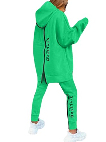 ORANDESIGNE Jogginganzug Damen Set Winter Warm Kapuzenpullover und Hose Sportswear Trainingsanzug Jogger Tracksuit 2 Teiler Sportanzug Hosenanzug Sportlich Chic Lässig Komplett Outfit A Grün L von ORANDESIGNE