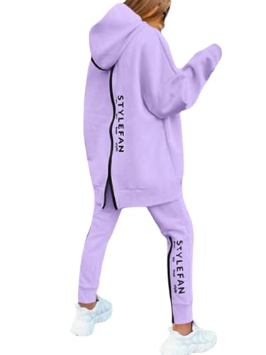 ORANDESIGNE Jogginganzug Damen Set Winter Warm Kapuzenpullover und Hose Sportswear Trainingsanzug Jogger Tracksuit 2 Teiler Sportanzug Hosenanzug Sportlich Chic Lässig Komplett Outfit A Lila L von ORANDESIGNE