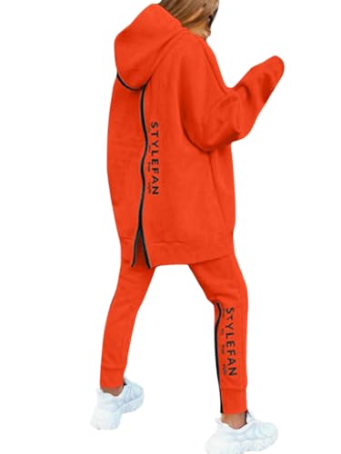 ORANDESIGNE Jogginganzug Damen Set Winter Warm Kapuzenpullover und Hose Sportswear Trainingsanzug Jogger Tracksuit 2 Teiler Sportanzug Hosenanzug Sportlich Chic Lässig Komplett Outfit A Orange XS von ORANDESIGNE