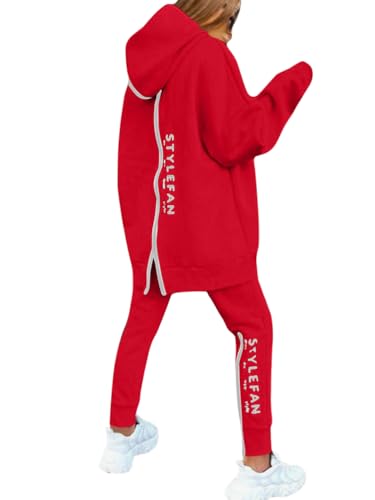 ORANDESIGNE Jogginganzug Damen Set Winter Warm Kapuzenpullover und Hose Sportswear Trainingsanzug Jogger Tracksuit 2 Teiler Sportanzug Hosenanzug Sportlich Chic Lässig Komplett Outfit A Rot M von ORANDESIGNE