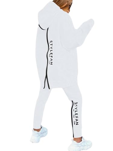ORANDESIGNE Jogginganzug Damen Set Winter Warm Kapuzenpullover und Hose Sportswear Trainingsanzug Jogger Tracksuit 2 Teiler Sportanzug Hosenanzug Sportlich Chic Lässig Komplett Outfit A Weiß XS von ORANDESIGNE