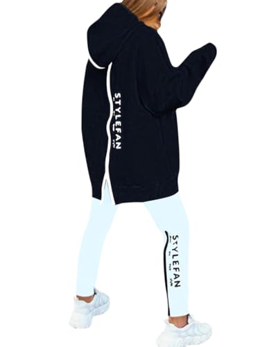 ORANDESIGNE Jogginganzug Damen Set Winter Warm Kapuzenpullover und Hose Sportswear Trainingsanzug Jogger Tracksuit 2 Teiler Sportanzug Hosenanzug Sportlich Chic Lässig Komplett Outfit B Schwarz S von ORANDESIGNE