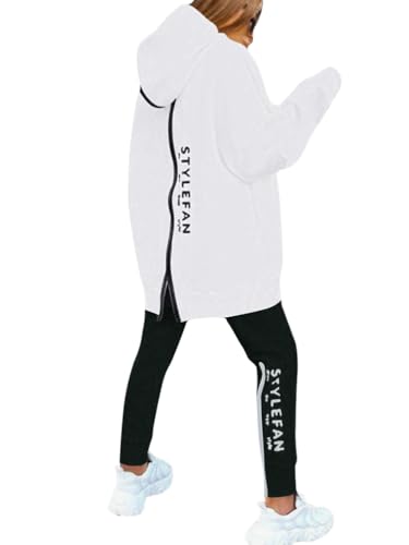ORANDESIGNE Jogginganzug Damen Set Winter Warm Kapuzenpullover und Hose Sportswear Trainingsanzug Jogger Tracksuit 2 Teiler Sportanzug Hosenanzug Sportlich Chic Lässig Komplett Outfit B Weiß XL von ORANDESIGNE