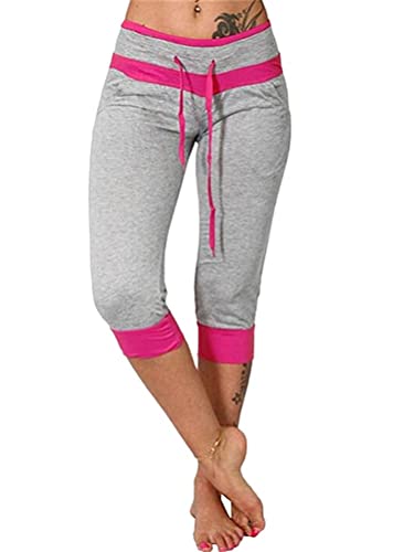 ORANDESIGNE Jogginghose Damen 3/4 Trainingshose Kurze Sporthose mit Tasche Fitness Yogahose für Sport und Freizeit A Grau M von ORANDESIGNE