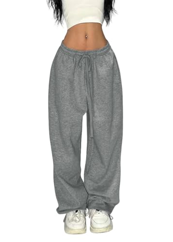 ORANDESIGNE Jogginghose Damen Baggy High Waist Hose mit Weites Bein Hohe Taille Sweatpants Jogger Hosen A Dunkelgrau L von ORANDESIGNE
