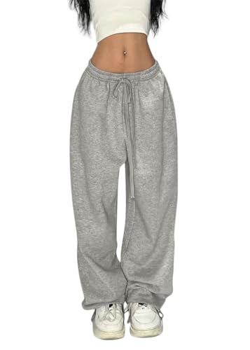 ORANDESIGNE Jogginghose Damen Baggy High Waist Hose mit Weites Bein Hohe Taille Sweatpants Jogger Hosen A Grau S von ORANDESIGNE