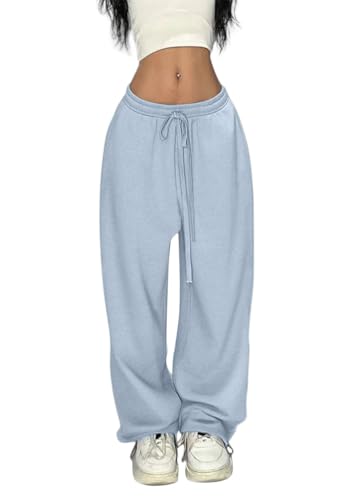 ORANDESIGNE Jogginghose Damen Baggy High Waist Hose mit Weites Bein Hohe Taille Sweatpants Jogger Hosen A Hellblau L von ORANDESIGNE