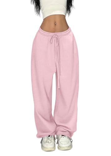 ORANDESIGNE Jogginghose Damen Baggy High Waist Hose mit Weites Bein Hohe Taille Sweatpants Jogger Hosen A Rosa XS von ORANDESIGNE