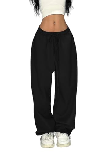 ORANDESIGNE Jogginghose Damen Baggy High Waist Hose mit Weites Bein Hohe Taille Sweatpants Jogger Hosen A Schwarz XL von ORANDESIGNE