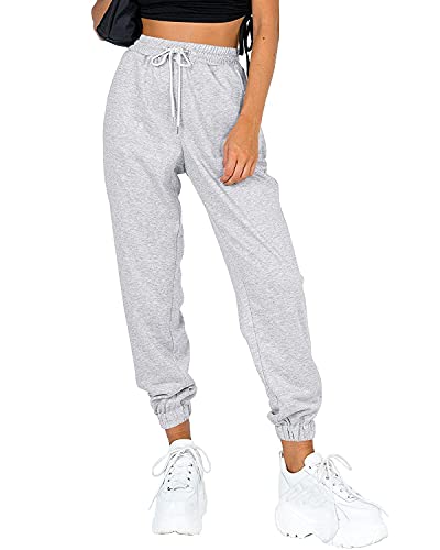 ORANDESIGNE Jogginghose Damen Baumwolle Sporthose Damen Lang Sweatpants Lässige Lose Freizeithose Damen Lang für Gym Trainings A Grau XS von ORANDESIGNE