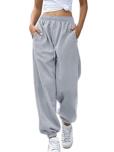 ORANDESIGNE Jogginghose Damen Sporthose Lang Trainingshose Freizeithose Sweatpants Fitnesshose Sweathose Frauen Slim Fit A-Grau L von ORANDESIGNE