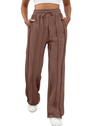 ORANDESIGNE Jogginghose Damen Sportlich Baggy Lang Locker Sporthose Loose Straight Hosen Casual Sweathose Weites Gerades Bein Bequeme Trainingshose Jogger Freizeithose Sweatpants Braun S von ORANDESIGNE