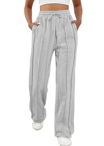 ORANDESIGNE Jogginghose Damen Sportlich Baggy Lang Locker Sporthose Loose Straight Hosen Casual Sweathose Weites Gerades Bein Bequeme Trainingshose Jogger Freizeithose Sweatpants Hellgrau S von ORANDESIGNE