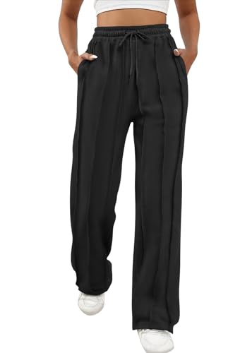 ORANDESIGNE Jogginghose Damen Sportlich Baggy Lang Locker Sporthose Loose Straight Hosen Casual Sweathose Weites Gerades Bein Bequeme Trainingshose Jogger Freizeithose Sweatpants Schwarz XL von ORANDESIGNE